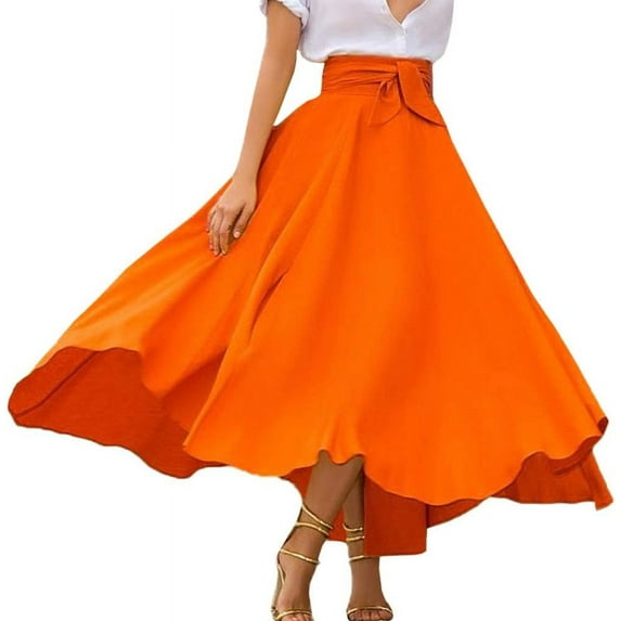 HLSOHJP Women's Boho Maxi Skirt High Waist Front Lace Up A Line Elegant Swing Dress Pleated Flared Skater Skirts