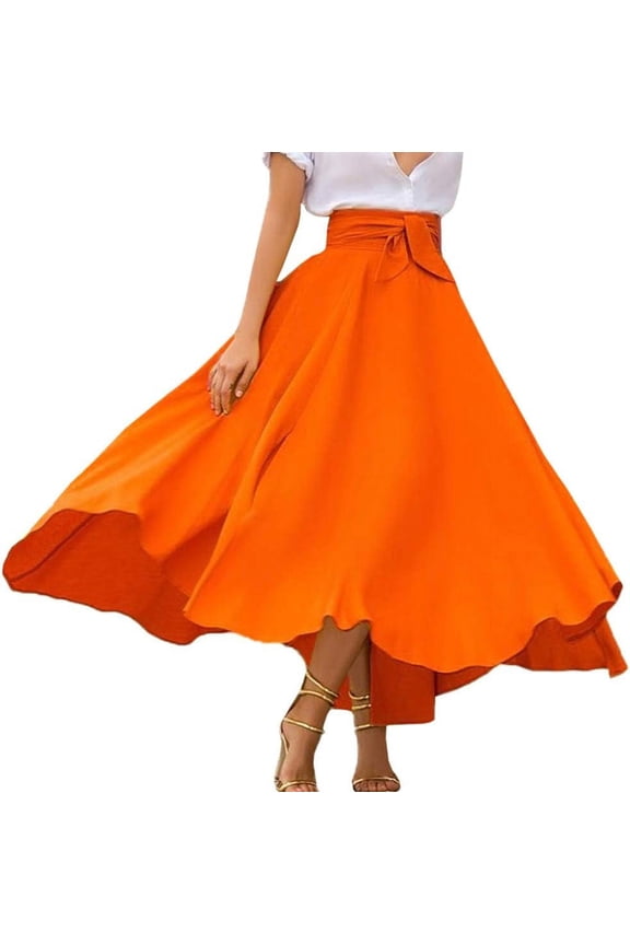 Women's Boho Maxi Skirt High Waist Front Lace Up A Line Elegant Swing Dress Pleated Flared Skater Skirts