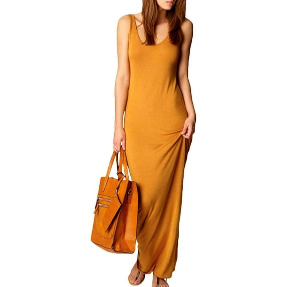 HLSOHJP Women's Casual Solid Color Sleeveless Bodycon Dresses Plus Size Fitted Maxi Sundress Vest Long Beach Tank Dress