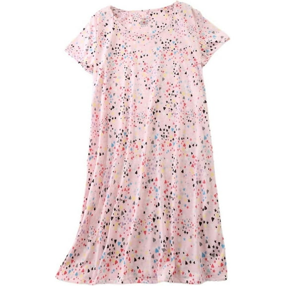 HLSOHJP Women's Cotton Nightgown Short Sleeve Cartoon Printed Sleep Dress Soft Summer Sleepwear Nightdress