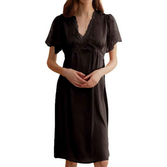 HLSOHJP Women's Cotton Victorian Nightgown Short Sleeve Pj Soft Pajama Dress Long Sleepwear Off Shoulder Sleep Shirt Frilly