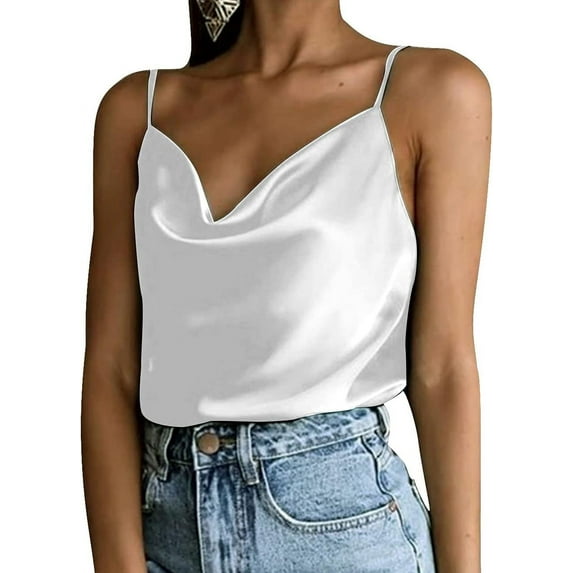 HLSOHJP Women's Cowl Neck Leopard Print Tank Top Sleeveless Spaghetti Polka Dot Satin Silk Camisole Vest Floral Shirt