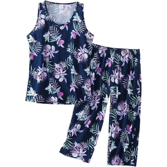HLSOHJP Women's Cute Soft Tank Pajama Set 2 Piece Cami Pant Lightweight Family Summer Cotton Thin Pj Set