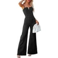 thumbnail image 1 of HLSOHJP Women's Denim Jumpsuit Sleeveless Spaghetti Straps V-Neck Zipper Wide Leg Flare One Piece Jeans Romper Overalls, 1 of 6