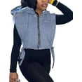 thumbnail image 1 of HLSOHJP Women's Denim Puffer Vest Top Sleeveless Hooded Camo Print Side Lace Up Hollow Out Quilted Waistcoat Jacket, 1 of 7