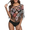 thumbnail image 1 of HLSOHJP Women's Embroidery Print Hollow Out Bikini Blouse Cloak Poncho Cape Fringe Hem Crochet Floral Beach Cover Ups Tops, 1 of 6