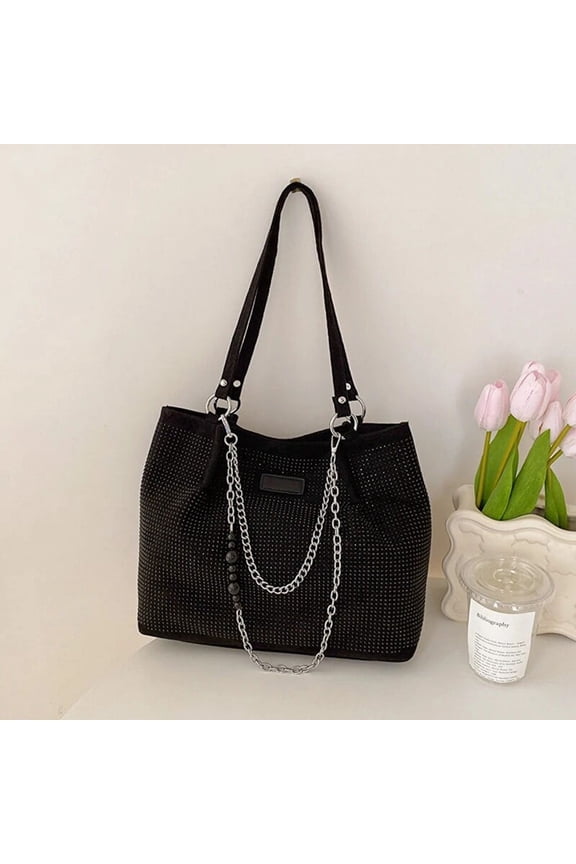 Women's Fashion Luxury Design Shopper Totes Large-Capacity pu Leather Rhinestones Shoulder Handbag Female Brand Top Handle Bags