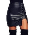 thumbnail image 1 of HLSOHJP Women's Faux Leather Mini Skirt High Wasited Bandage Cut Out Side Split Lace Up Party Club Bodycon Pencil Skirts, 1 of 6