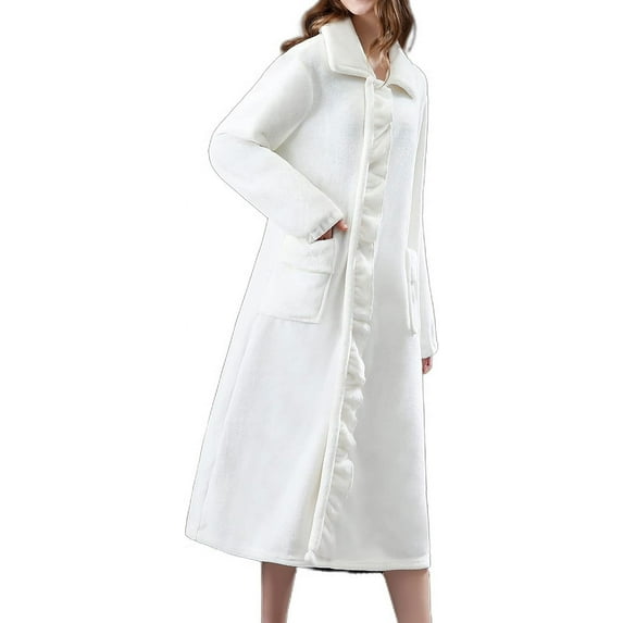 HLSOHJP Women's Fleece Fuzzy Robe Thick Winter Warm Bathrobe Long Sleeve Button Down Sherpa Mid-length