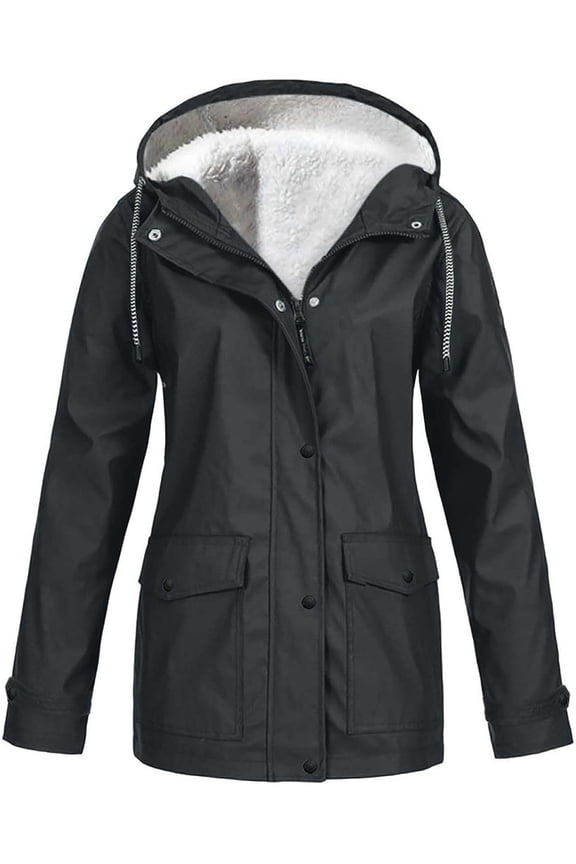 Women's Fleece Lined Anorak Fall Top Winter Jackets Hooded Zip Up Spring Snow Zippered Pocket Long Sleeve