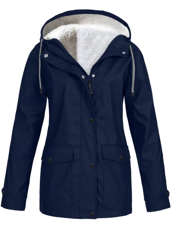 Women's Fleece Lined Anorak Fall Top Winter Jackets Hooded Zip Up Spring Snow Zippered Pocket Long Sleeve