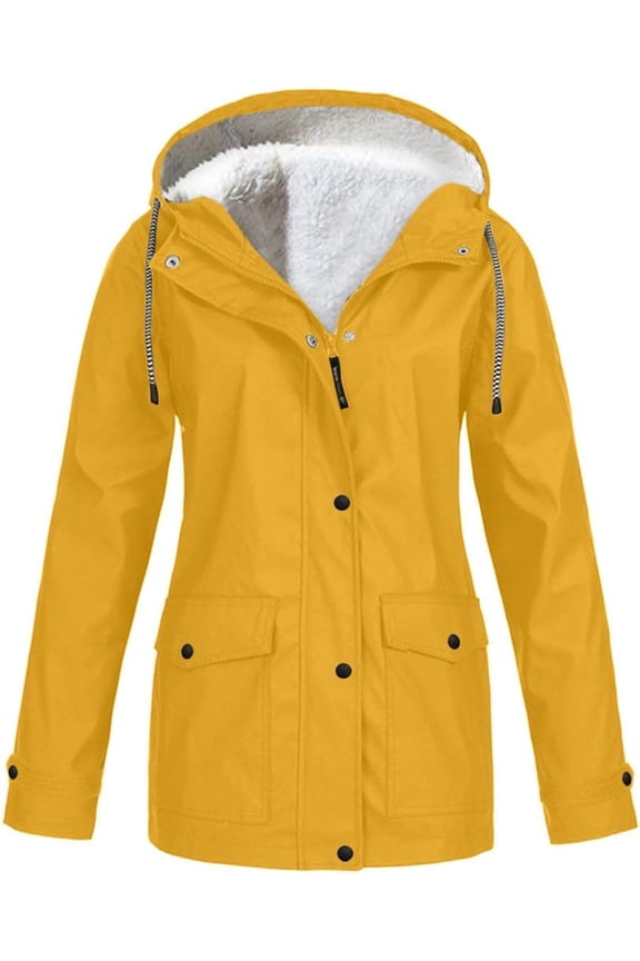 Women's Fleece Lined Anorak Fall Top Winter Jackets Hooded Zip Up Spring Snow Zippered Pocket Long Sleeve