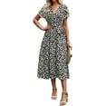 thumbnail image 1 of HLSOHJP Women's Floral Boho Dress Short Sleeve V-Neck Belted Ruffle Colorful Beach Bohemian Casual Summer Split Midi Dress, 1 of 7