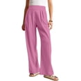 thumbnail image 1 of HLSOHJP Women's High Waisted Pants Linen Casual Pants Long Palazzo Wide Leg Soft Comfy Beach Summer Trousers, 1 of 4