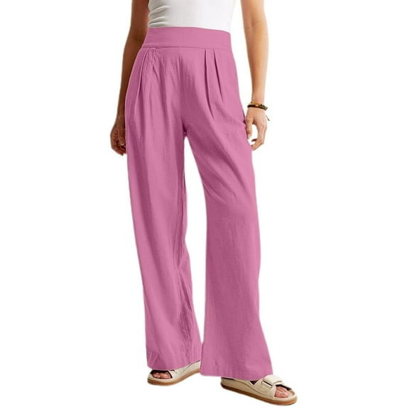 HLSOHJP Women's High Waisted Pants Linen Casual Pants Long Palazzo Wide Leg Soft Comfy Beach Summer Trousers