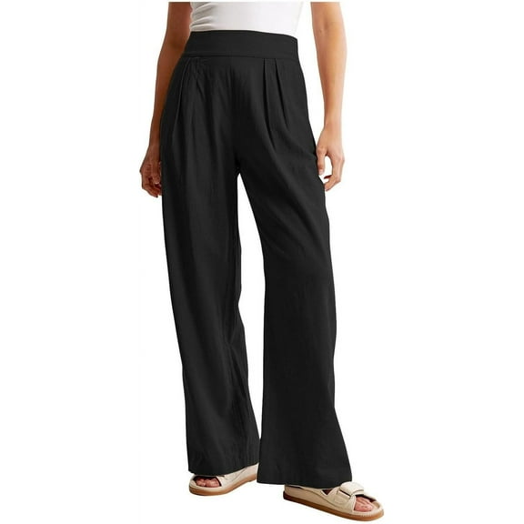 HLSOHJP Women's High Waisted Pants Linen Casual Pants Long Palazzo Wide Leg Soft Comfy Beach Summer Trousers