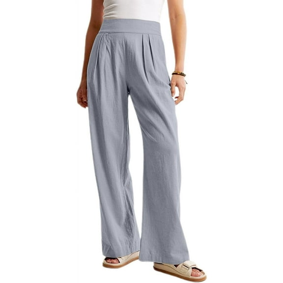 HLSOHJP Women's High Waisted Pants Linen Casual Pants Long Palazzo Wide Leg Soft Comfy Beach Summer Trousers