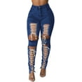 thumbnail image 1 of HLSOHJP Women's Lace Up Denim Pants High Waist Cutout Bandage Criss Cross Bow Tie Destroyed Hollow Out Jean Trousers, 1 of 6