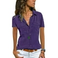 thumbnail image 1 of HLSOHJP Women's Lapel Long Sleeve Stand Collar Shirts Tops Plain Plus Size Front Pockets Turn Down Collar Button Up Blouse, 1 of 2