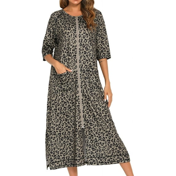 HLSOHJP Women's Long House Coat Full Zipper Robes Housecoat with Pockets Bath Robes Lightweight