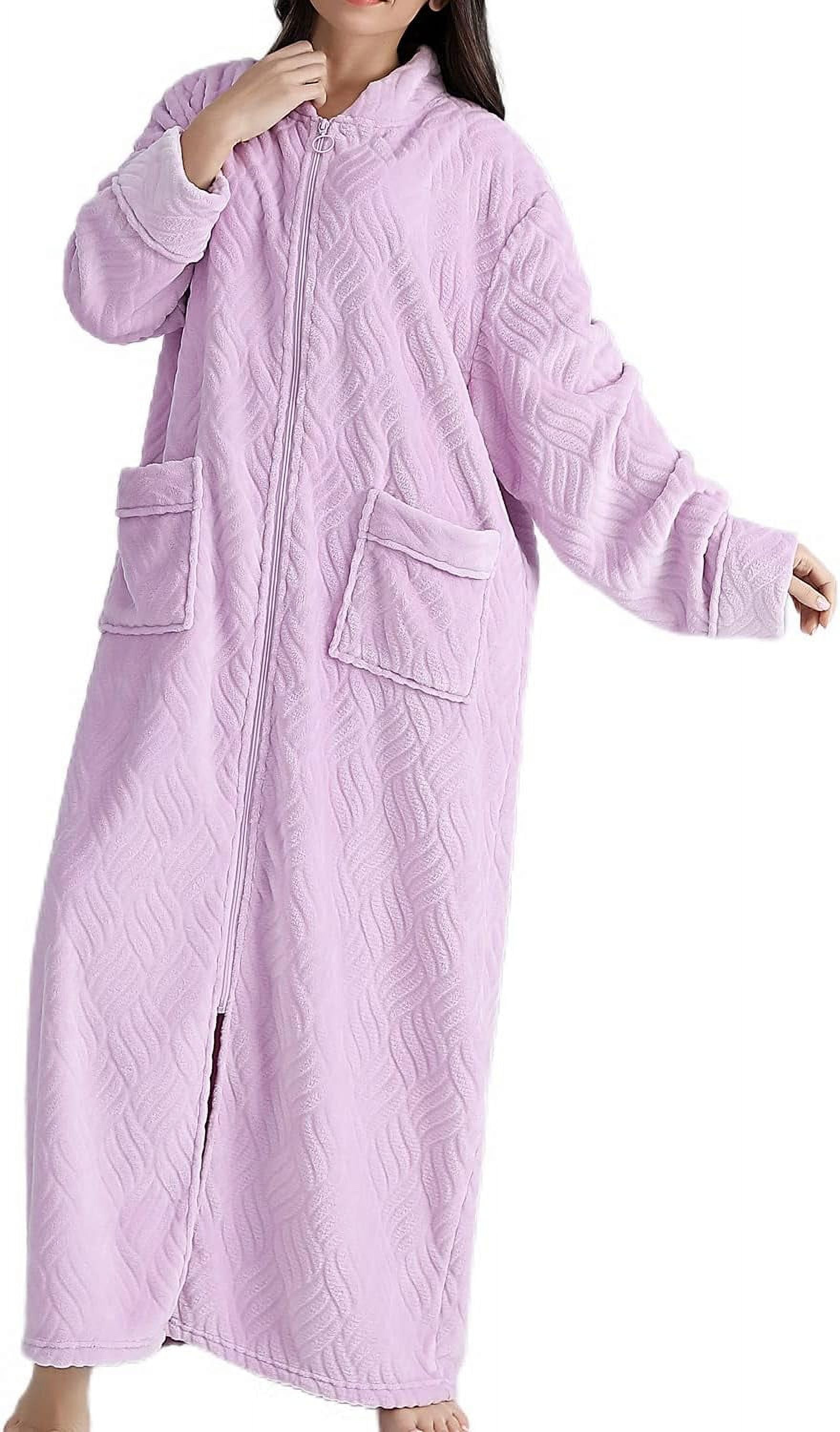 HLSOHJP Women's Long Housecoat Fuzzy Bath Robe Fleece Oversized Zipper ...