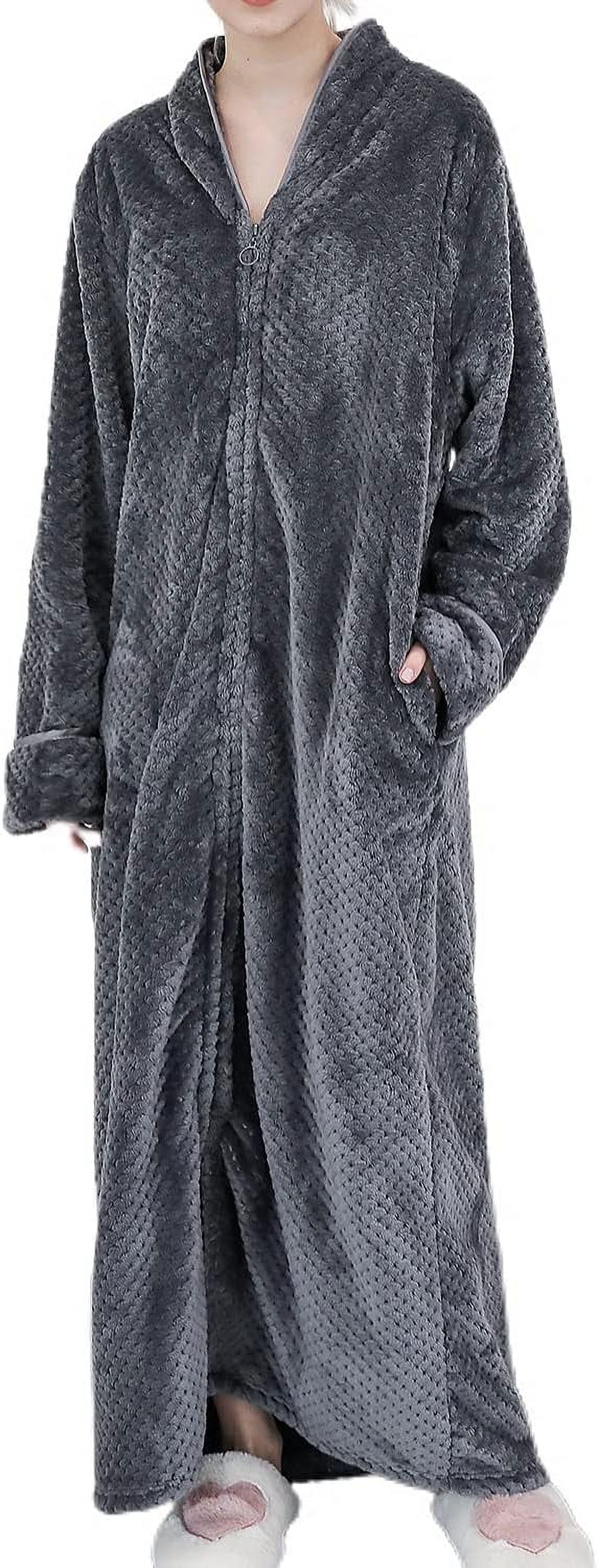 HLSOHJP Women's Long Housecoat Fuzzy Bath Robe Fleece Oversized Zipper ...