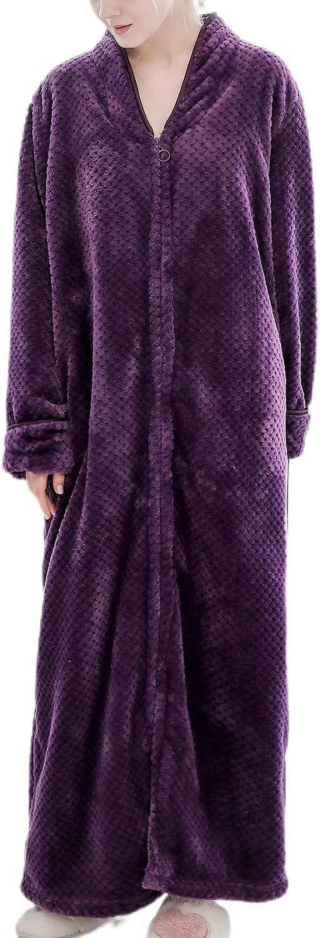 HLSOHJP Women's Long Housecoat Fuzzy Bath Robe Fleece Oversized Zipper ...