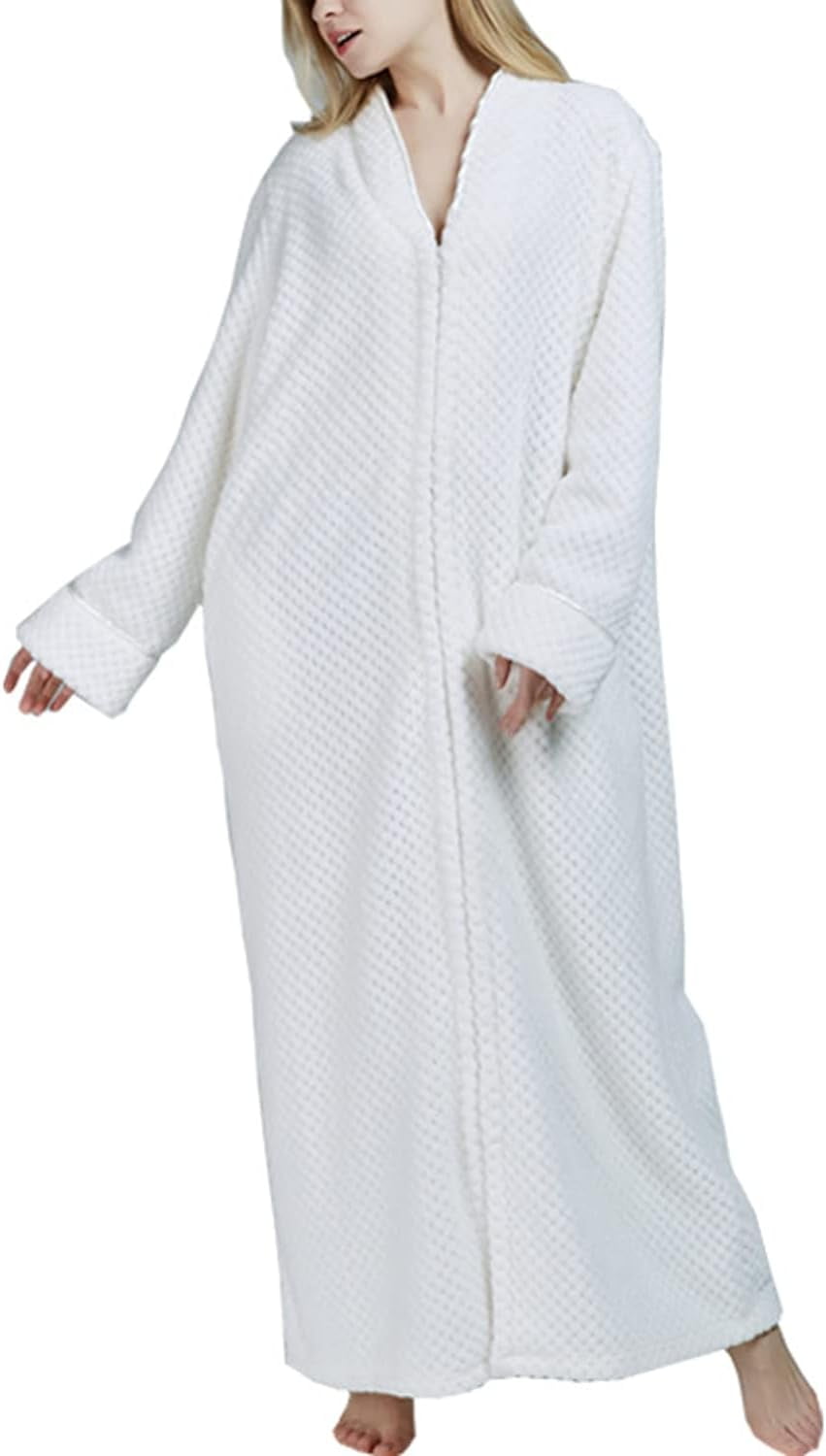 HLSOHJP Women's Long Housecoat Fuzzy Bath Robe Fleece Oversized Zipper