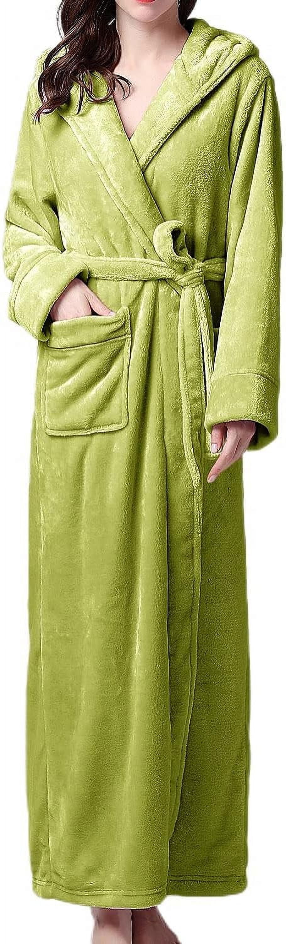 HLSOHJP Women's Long Plush Robe Soft Fluffy Bathrobe Hooded Winter