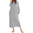 thumbnail image 1 of HLSOHJP Women's Long Robe Zip Up Hoodie House Coat Pocket Long Sleeve Full Length Housecoat, 1 of 6