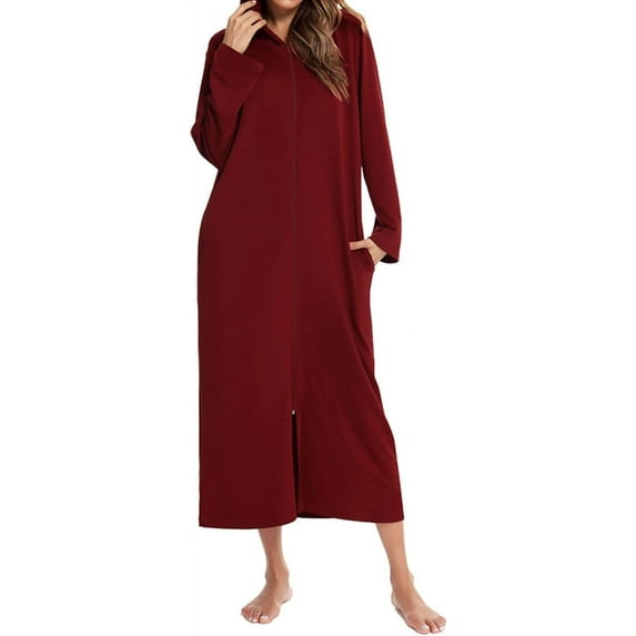 HLSOHJP Women's Long Robe Zip Up Hoodie House Coat Pocket Long Sleeve Full Length Housecoat