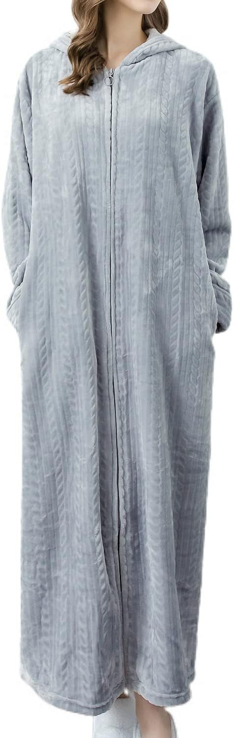 HLSOHJP Women's Long Sleeve Robe Oversized Long Hooded Fleece Bathrobe ...