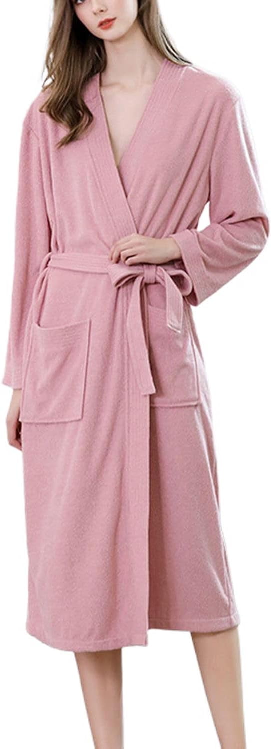 HLSOHJP Women's Long Terry Cloth Robe Lightweight Midi Kimono Maternity Bath SPA Hotel Soft