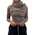thumbnail image 1 of HLSOHJP Women's One Shoulder Cropped Hoodies Sleeveless Cut Out Turtleneck High Neck See Through Tank Top Tshirt, 1 of 6
