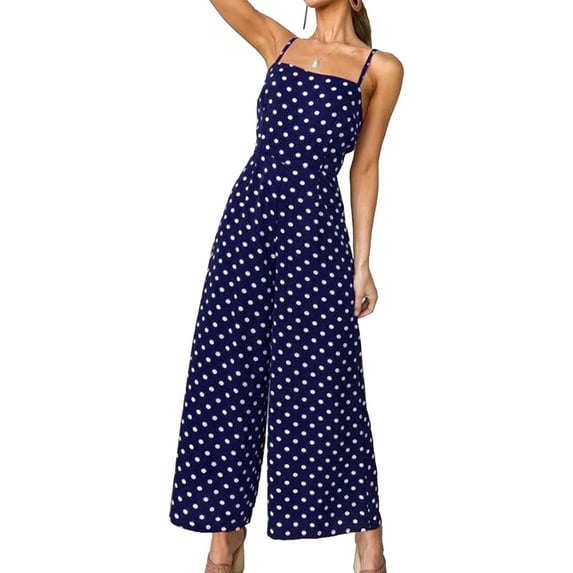 HLSOHJP Women's Polka Dot Wide Leg Jumpsuit Spaghetti Straps Bow Knot Strappy Playsuit Overalls Casual Loose Rompers