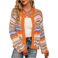 thumbnail image 1 of HLSOHJP Women's Rainbow Knitted Cardigan Sweater Long Sleeve Multicolor Striped Sweater Jumpers Open Front Jacket, 1 of 7