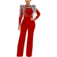 thumbnail image 1 of HLSOHJP Women's Rhinestone Sheer Mesh Jumpsuit Long Sleeve Wide Shoulder Pad See Through Tassel One Piece Overalls, 1 of 7