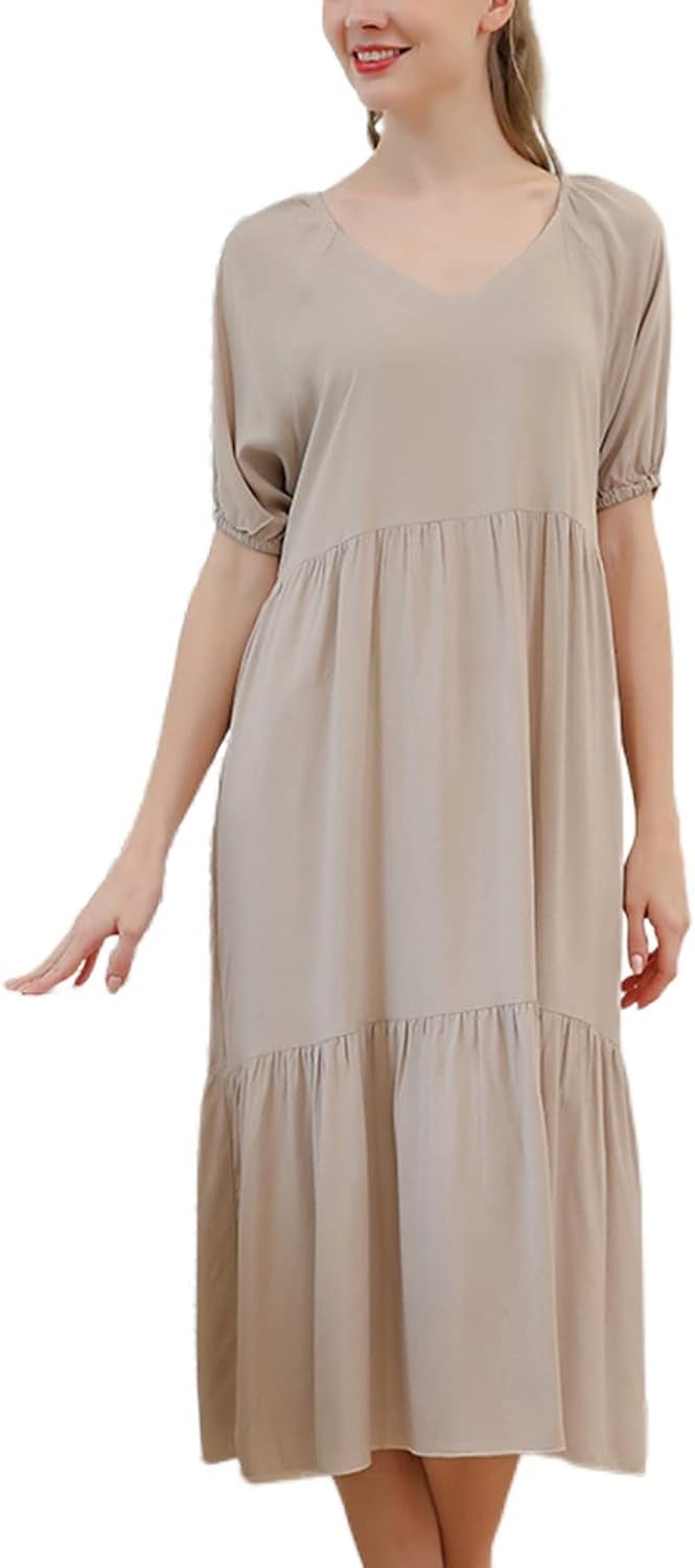 HLSOHJP Women's Ruffle Sleep Dress Cute Short Sleeve Nightgown Soft