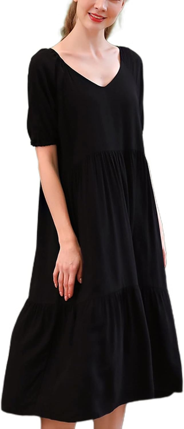 HLSOHJP Women's Ruffle Sleep Dress Cute Short Sleeve Nightgown Soft