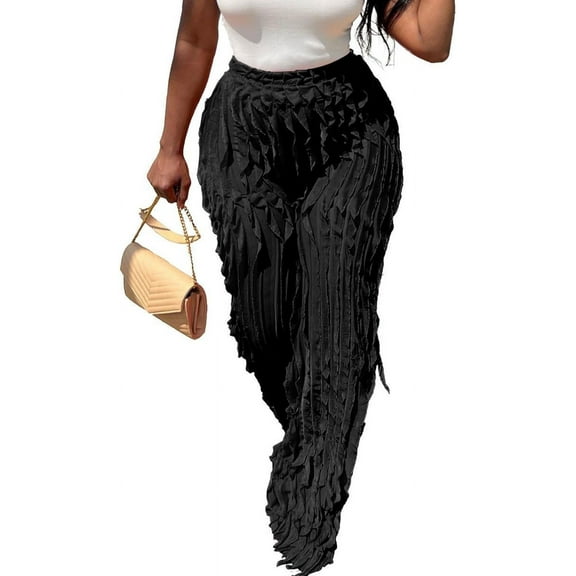 HLSOHJP Women's Ruffle Wide Leg Trousers High Rise Sheer Mesh See Through Ruched Straight Leg Flowy Club Party Pants