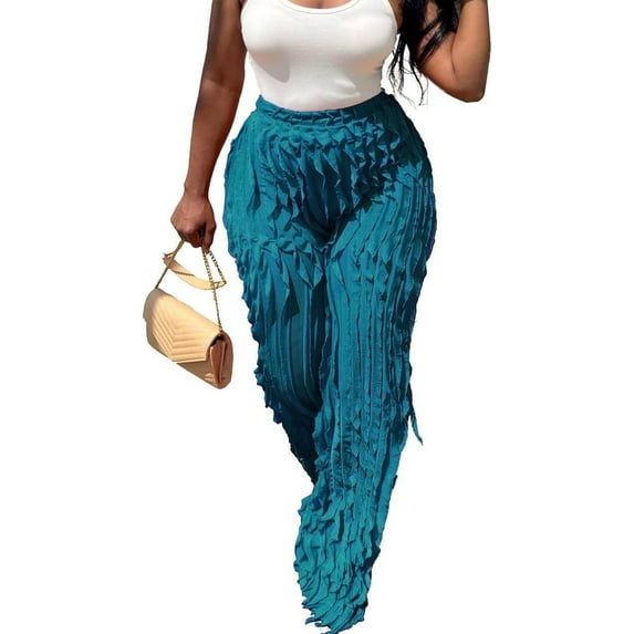 HLSOHJP Women's Ruffle Wide Leg Trousers High Rise Sheer Mesh See Through Ruched Straight Leg Flowy Club Party Pants