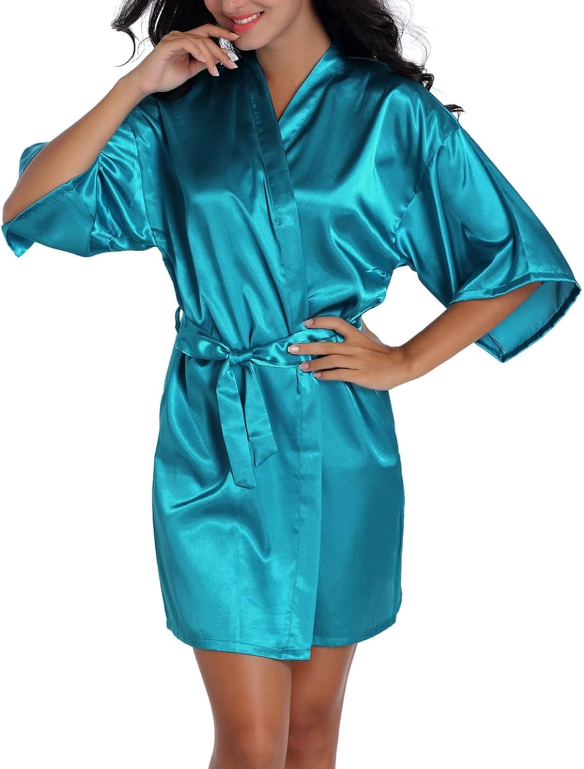 HLSOHJP Women's Satin Robe Soft Short Sleeve Bathrobe Lightweight ...