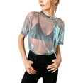 thumbnail image 1 of HLSOHJP Women's Sexy Holographic See Through Mesh Tops Short Sleeve Transparent Sheer Metallic Shiny Tees Tunic Tshirts, 1 of 2