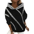 thumbnail image 1 of HLSOHJP Women's Shiny Sequin Hooded Sweatshirt Long Sleeve Casual Bling Sparkly Striped Color Block Pullover Hoodies, 1 of 5
