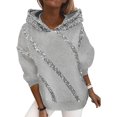 thumbnail image 1 of HLSOHJP Women's Shiny Sequin Hooded Sweatshirt Long Sleeve Casual Bling Sparkly Striped Color Block Pullover Hoodies, 1 of 6