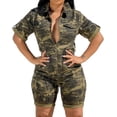 thumbnail image 1 of HLSOHJP Women's Short Sleeve Military Playsuits High Waist Camo Button Down Rompers Camouflage One Piece Jumpsuit, 1 of 7