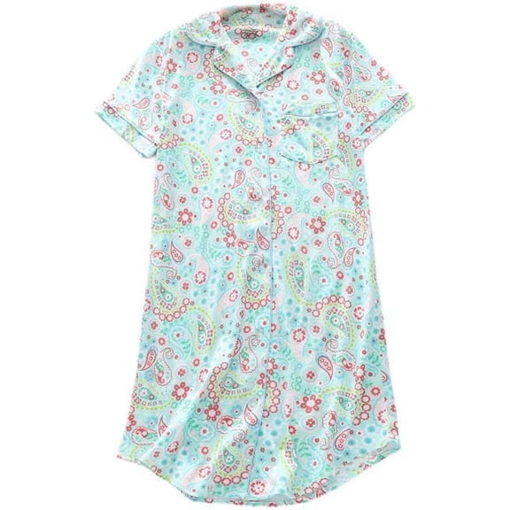 HLSOHJP Women's Short Sleeve Nightgown Cartoon Printed Button Down Cute Notch Neck Soft Sleep Shirt Casual Summer Sleepwear