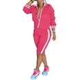 thumbnail image 1 of HLSOHJP Women's Side Striped Sports Tracksuit Two Piece Zipper Jacket Short Pants Matching Sets 2PCS Trendy Sportswear, 1 of 2