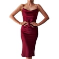 thumbnail image 1 of HLSOHJP Women's Sleeveless Spaghetti Strap Satin Dress Cocktail Beach Evening Party Cowl Neck Dot Leopard Midi Dresses, 1 of 6