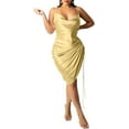 thumbnail image 1 of HLSOHJP Women's Sleeveless Spaghetti Strap Satin Dress Cocktail Evening Party Cowl Neck Drawstring Lace Up Midi Dress, 1 of 6